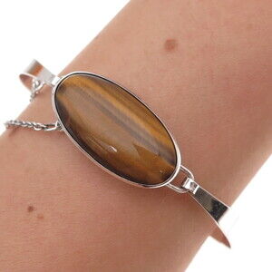 Kultasepat Salovaara 925H Sterling Vintage 1971 Finland Tiger Eye Bracelet 7"